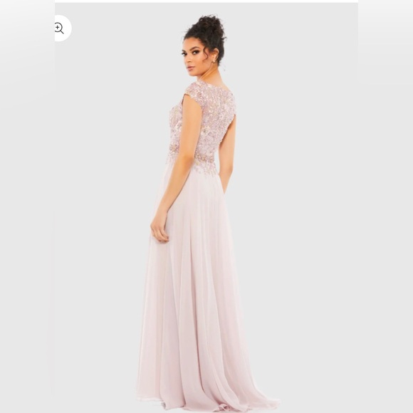 Mac Duggal Pink Embellished Cap Sleeve Bodice Flowy Gown - Picture 3 of 12